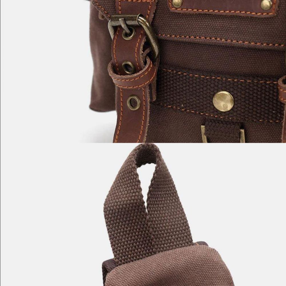 Mannen Echt Leer Canvas Reizen Outdoor Draagtas Persoonlijke Crossbody Tas Borsttas