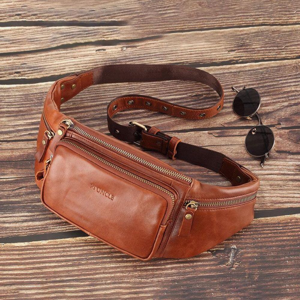 Mannen Echt Leer Retro Sport Outdoor Multi-Carry Borsttas Sling Bag Crossbody Tas Heuptas