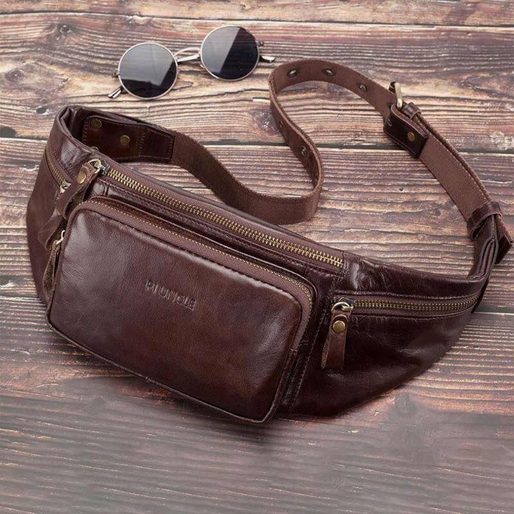 Mannen Echt Leer Retro Sport Outdoor Multi-Carry Borsttas Sling Bag Crossbody Tas Heuptas