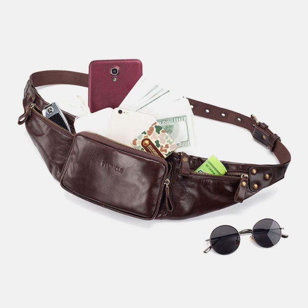 Mannen Echt Leer Retro Sport Outdoor Multi-Carry Borsttas Sling Bag Crossbody Tas Heuptas