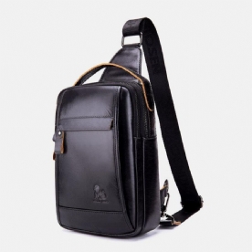 Mannen Echt Leer Retro Zakelijke Casual Effen Kleur Lederen Schoudertas Crossbody Tas Borsttas