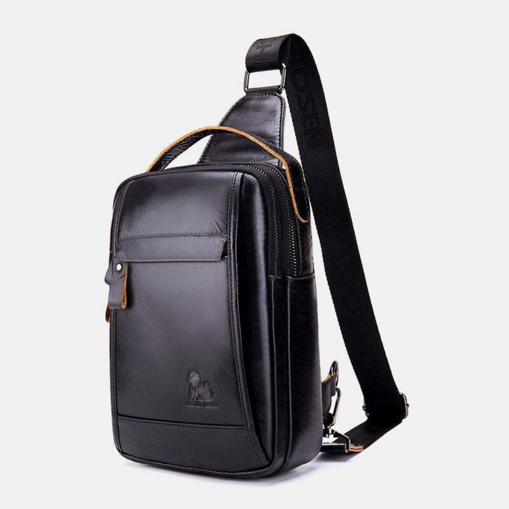 Mannen Echt Leer Retro Zakelijke Casual Effen Kleur Lederen Schoudertas Crossbody Tas Borsttas