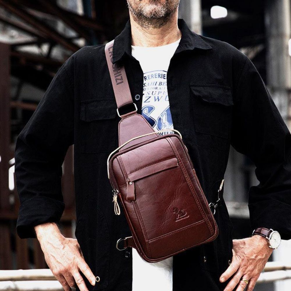 Mannen Echt Leer Retro Zakelijke Casual Effen Kleur Lederen Schoudertas Crossbody Tas Borsttas