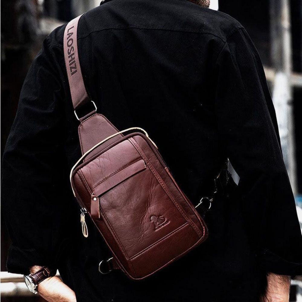 Mannen Echt Leer Retro Zakelijke Casual Effen Kleur Lederen Schoudertas Crossbody Tas Borsttas