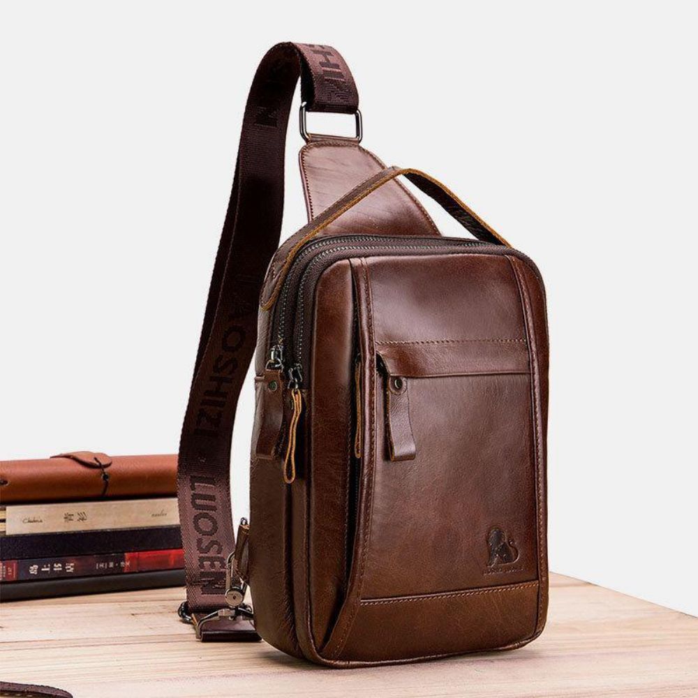 Mannen Echt Leer Retro Zakelijke Casual Effen Kleur Lederen Schoudertas Crossbody Tas Borsttas