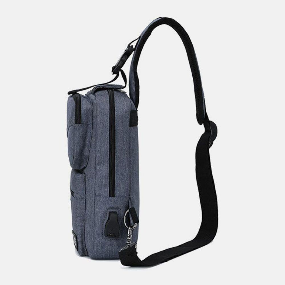 Mannen Grote Capaciteit Usb Oplaadbare Gat Hoofdtelefoon Gat Waterdichte Borst Tassen Schoudertas Crossbody Tassen