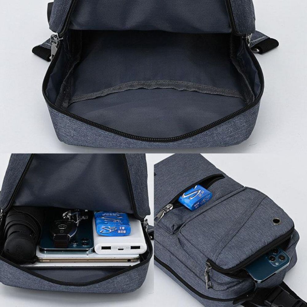 Mannen Grote Capaciteit Usb Oplaadbare Gat Hoofdtelefoon Gat Waterdichte Borst Tassen Schoudertas Crossbody Tassen