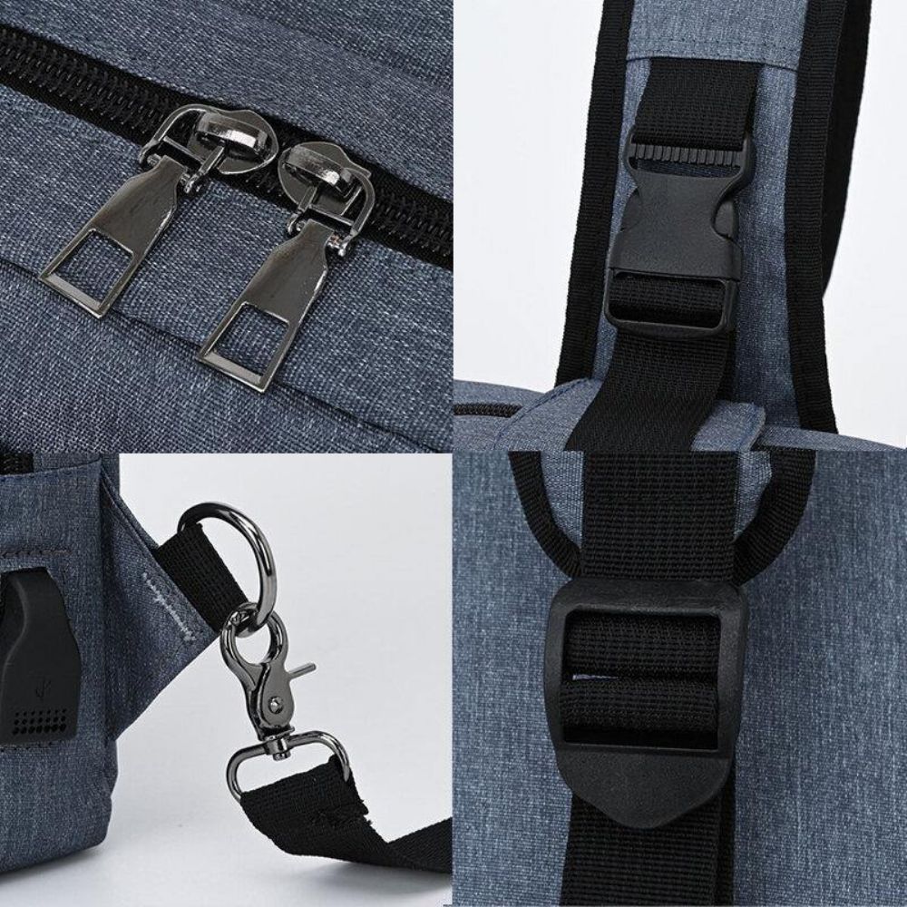 Mannen Grote Capaciteit Usb Oplaadbare Gat Hoofdtelefoon Gat Waterdichte Borst Tassen Schoudertas Crossbody Tassen