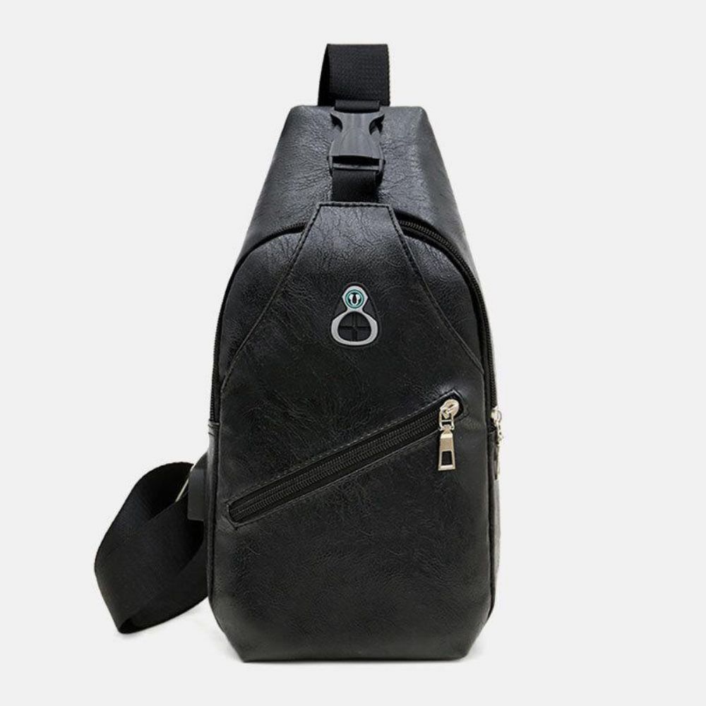 Mannen Kunstleer Usb Opladen Oortelefoon Reizen Retro Zakelijke Borsttas Crossbody Tas