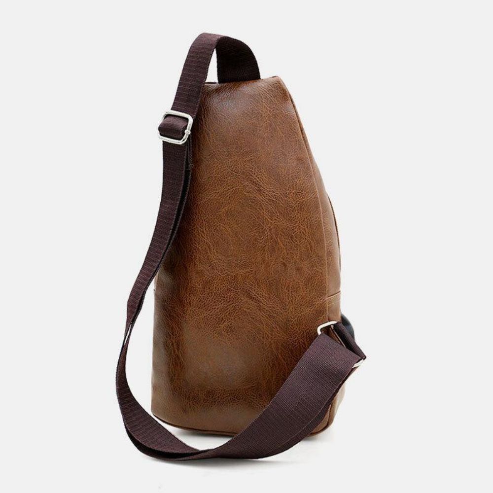 Mannen Kunstleer Usb Opladen Oortelefoon Reizen Retro Zakelijke Borsttas Crossbody Tas