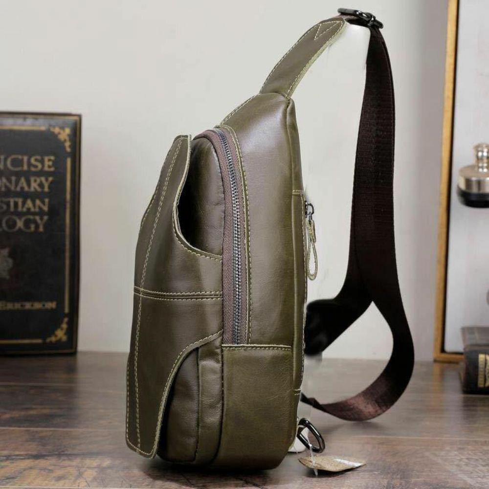 Mannen Lederen Anti-Diefstal Retro Casual Zakelijke Crossbody Tas Borsttas Sling Bag