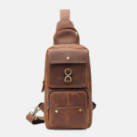 Mannen Lederen Koeienhuid Retro Mode Borsttas Crossbody Tas Sling Bag