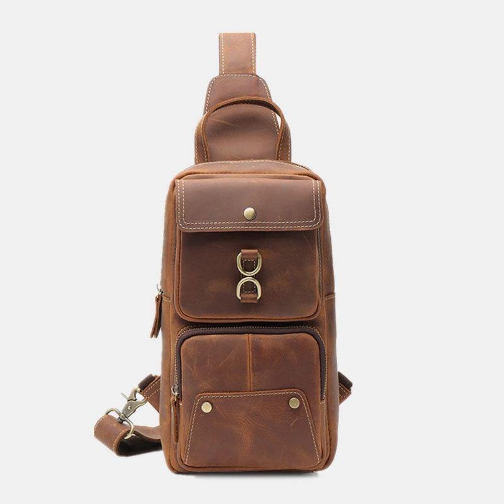 Mannen Lederen Koeienhuid Retro Mode Borsttas Crossbody Tas Sling Bag