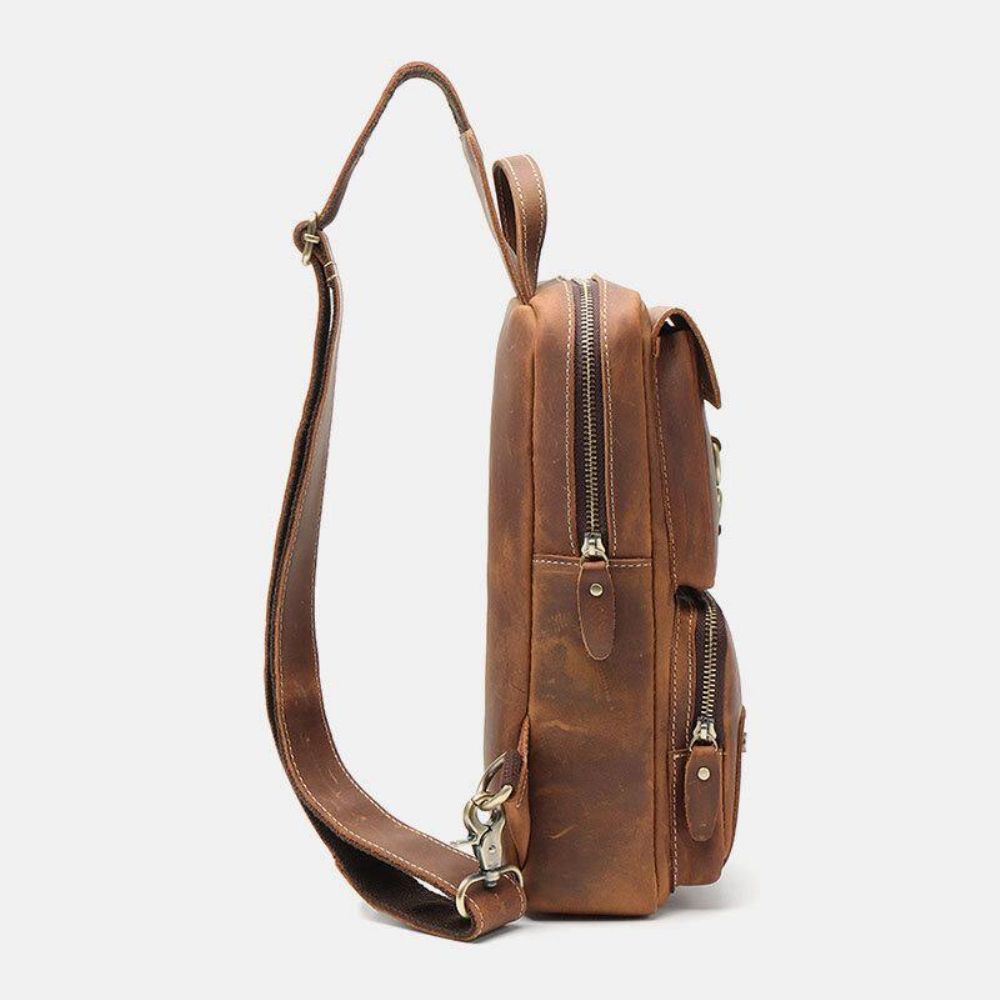 Mannen Lederen Koeienhuid Retro Mode Borsttas Crossbody Tas Sling Bag