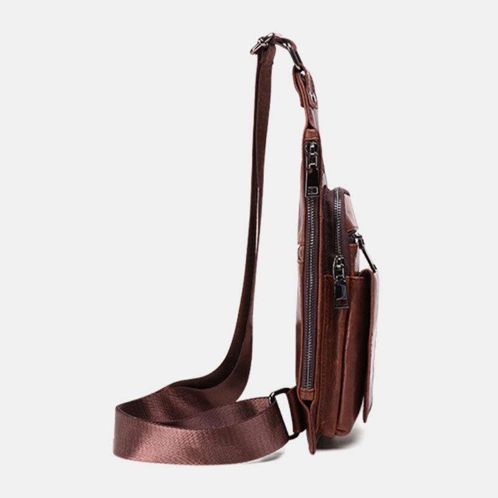 Mannen Lederen Retro Zakelijke Lederen Borsttas Crossbody Tas Met Oortelefoongat