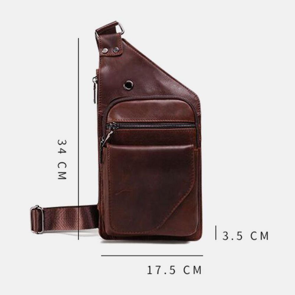 Mannen Lederen Retro Zakelijke Lederen Borsttas Crossbody Tas Met Oortelefoongat