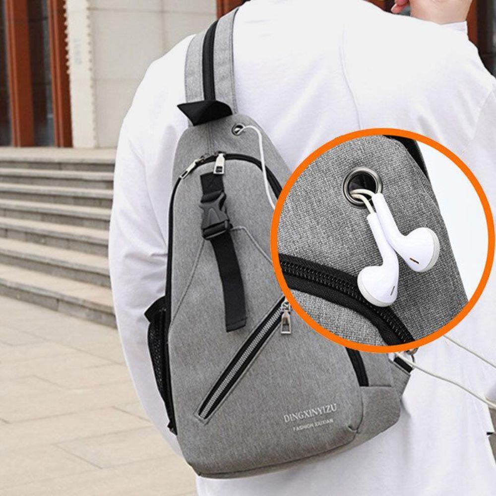 Mannen Multifunctionele Waterdichte Usb Oplaadbare Hoofdtelefoon Gat Borst Tassen Rugzak Schoudertas Crossbody Tassen