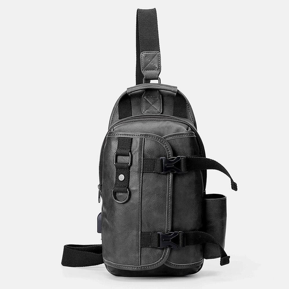 Mannen Pu-Leer Grote Capaciteit Multifunctionele Headset Gat Usb Opladen Short Trip Sling Bags Crossbody Bag Borsttas