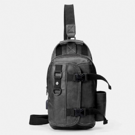 Mannen Pu-Leer Grote Capaciteit Multifunctionele Headset Gat Usb Opladen Short Trip Sling Bags Crossbody Bag Borsttas