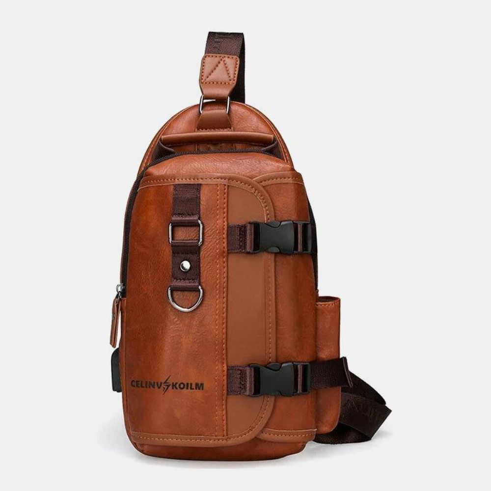 Mannen Pu-Leer Grote Capaciteit Multifunctionele Headset Gat Usb Opladen Short Trip Sling Bags Crossbody Bag Borsttas