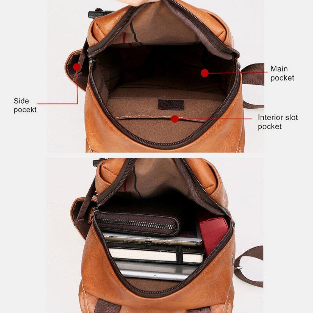 Mannen Pu-Leer Grote Capaciteit Multifunctionele Headset Gat Usb Opladen Short Trip Sling Bags Crossbody Bag Borsttas