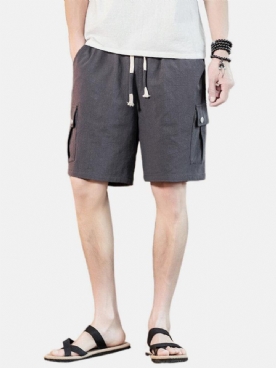 4 Kleuren Heren Effen Kleur Trekkoord Casual Shorts Met Zak