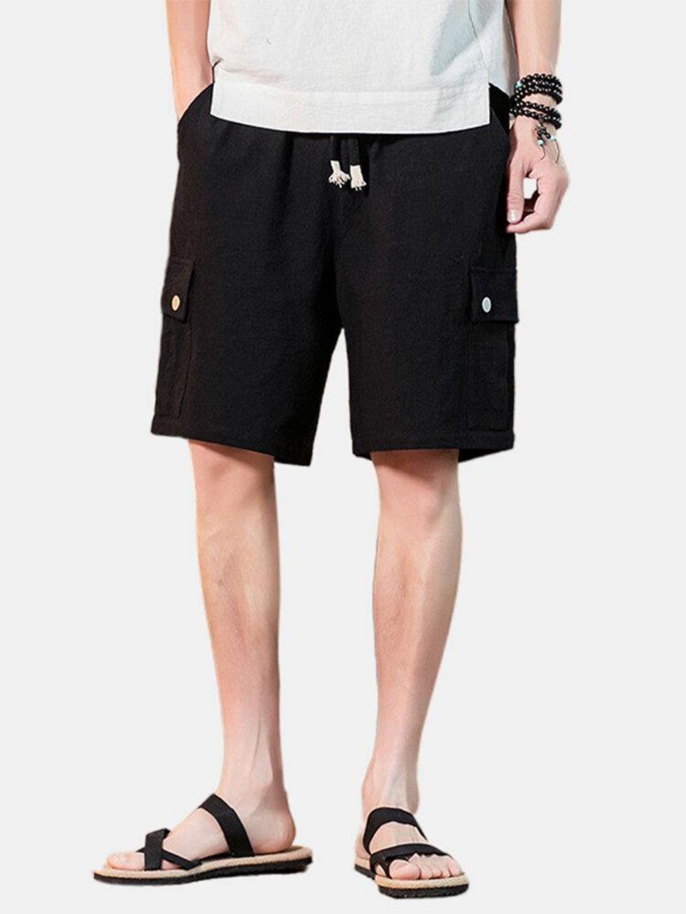 4 Kleuren Heren Effen Kleur Trekkoord Casual Shorts Met Zak