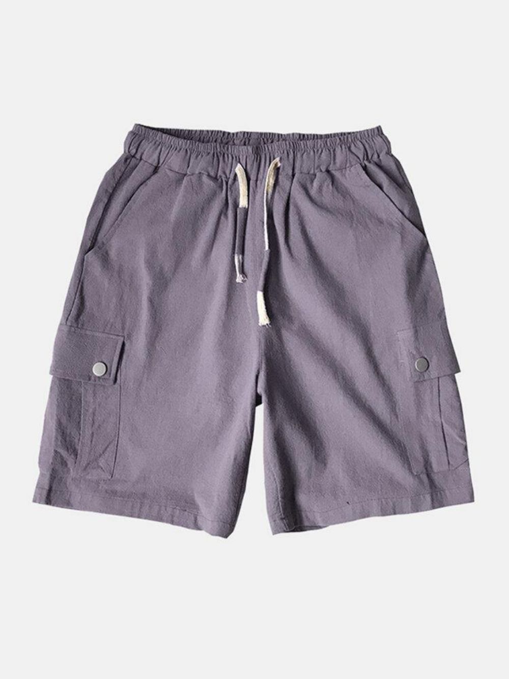 4 Kleuren Heren Effen Kleur Trekkoord Casual Shorts Met Zak