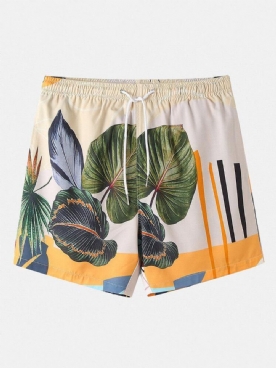 Casual Herenshorts Met Tropische Print Met Plantenbladeren Trekkoord