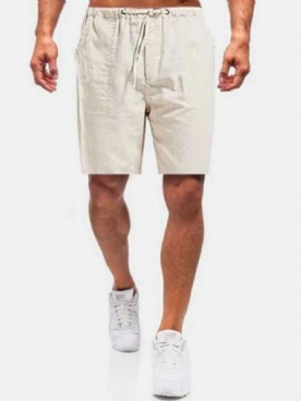 Casual Vlas Ademend Fit Comfortabele Effen Kleur Shorts