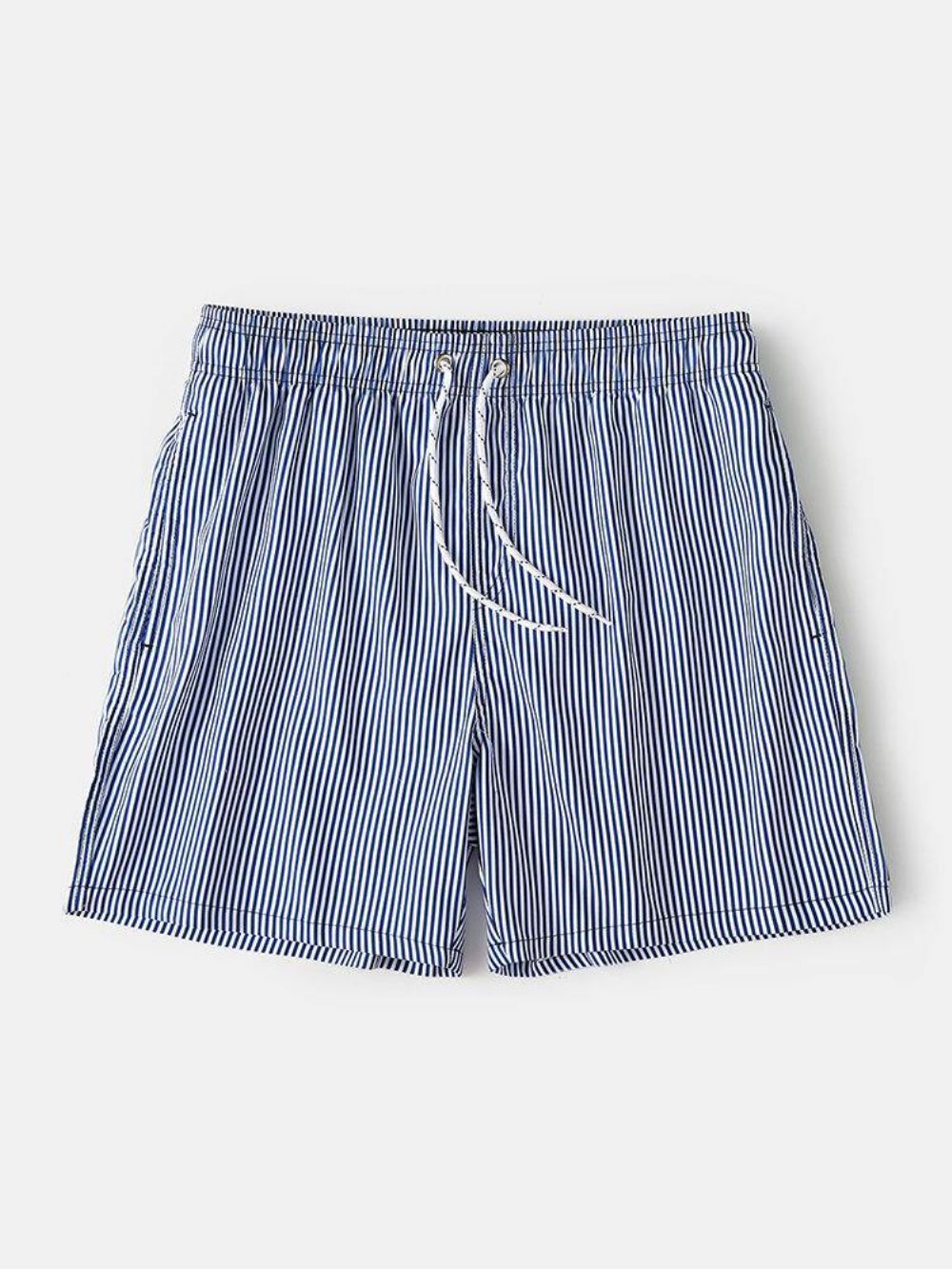 Lichtgewicht Blauw Gestreepte Sneldrogende Strandgaaslijn Casual Shorts Met Trekkoord