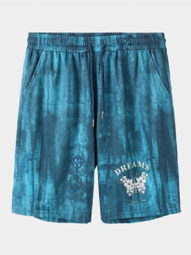 Tie Dye-Short Met Bloemenprint Elastische Taille Heren