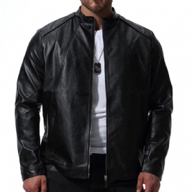 Heren Biker Stand Collar Stijlvol Kunstleer Zwart Jack