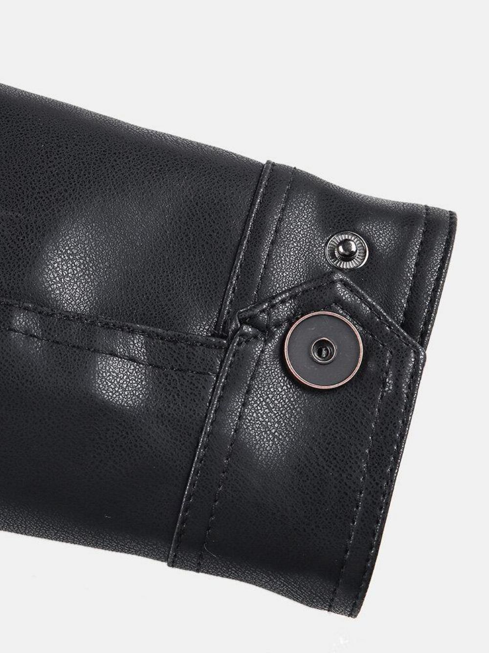 Heren Pocket Zip-Up Pu Leer Zwart Lange Mouwen Motorjack