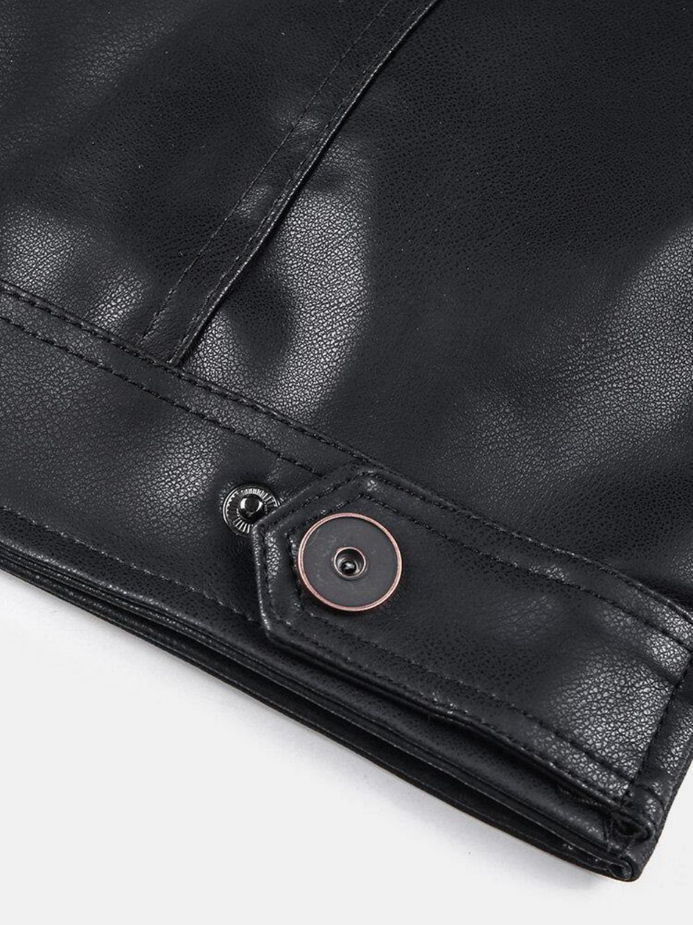 Heren Pocket Zip-Up Pu Leer Zwart Lange Mouwen Motorjack