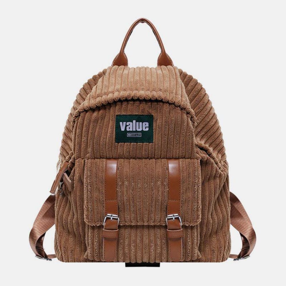 Dames Corduroy Effen Kleur Outdoor Student Schooltas Slijtvaste Casual Rugzak