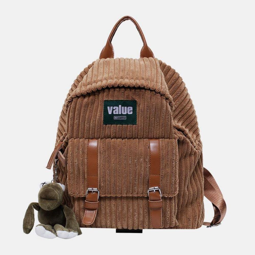 Dames Corduroy Effen Kleur Outdoor Student Schooltas Slijtvaste Casual Rugzak