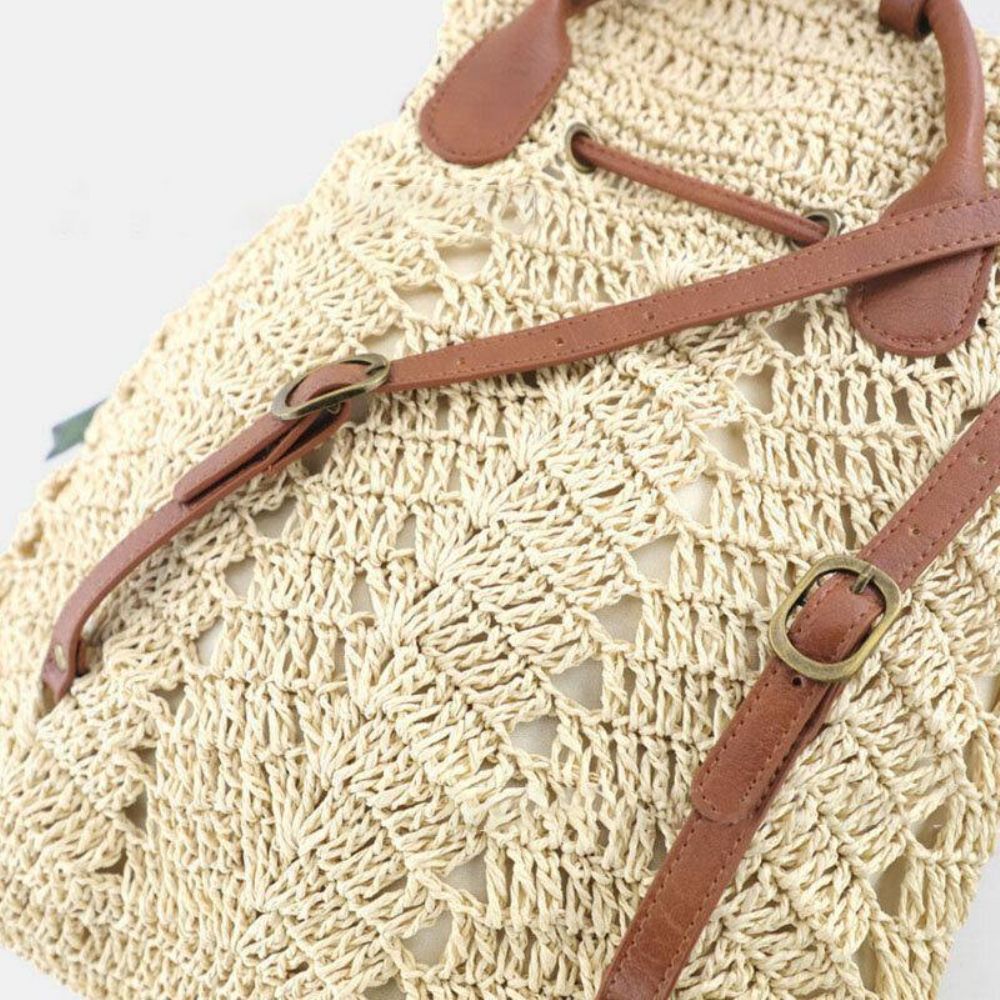 Dames Mori-Serie String Strozak Geweven Tas Tweeërlei Gebruik Retro Strandtas Rugzak