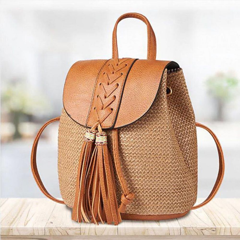 Dames Tassel Strozak Retro Strandtas Rugzak Bucket Bag