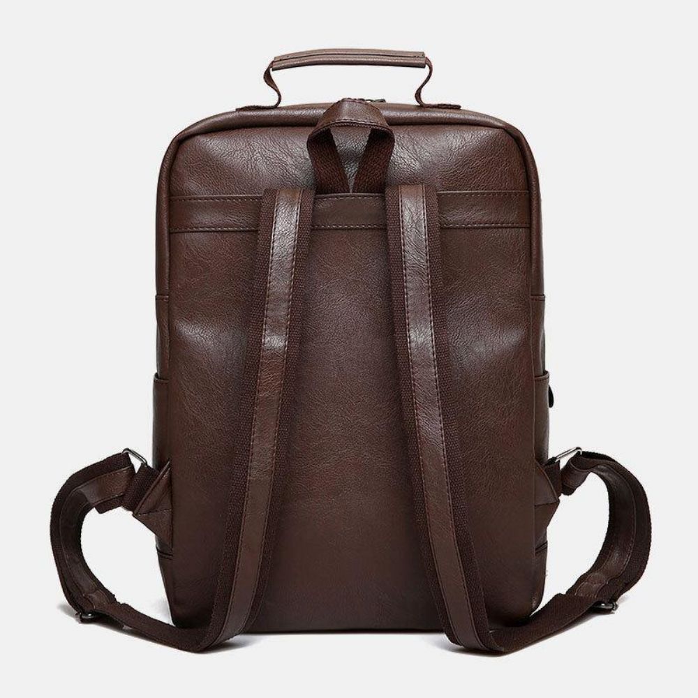 Heren Kunstleer Multi-Pocket Waterdichte Zakelijke Outdoor Slijtvaste 14 Inch Laptoptas Rugzak