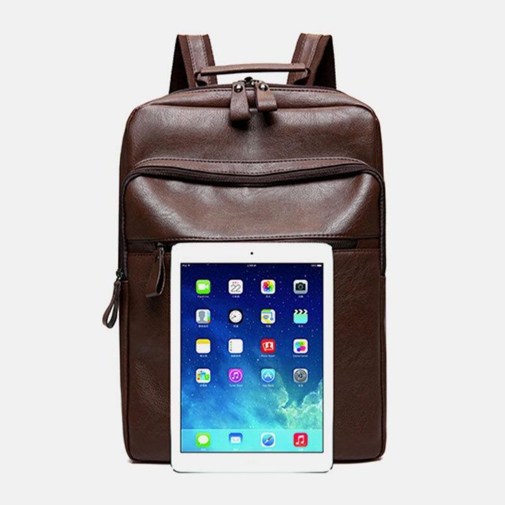 Heren Kunstleer Multi-Pocket Waterdichte Zakelijke Outdoor Slijtvaste 14 Inch Laptoptas Rugzak