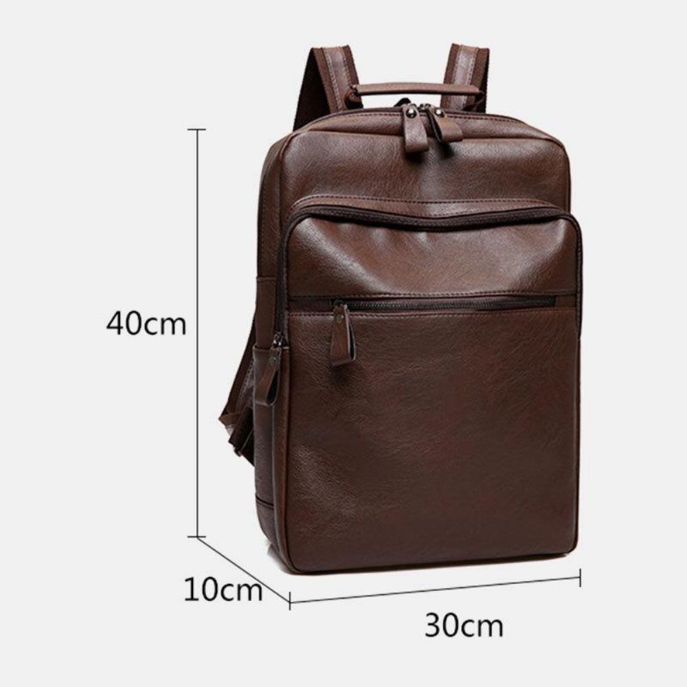 Heren Kunstleer Multi-Pocket Waterdichte Zakelijke Outdoor Slijtvaste 14 Inch Laptoptas Rugzak