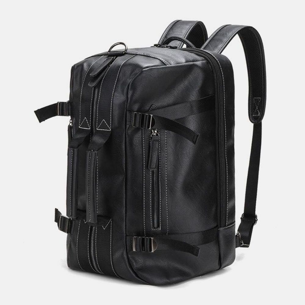 Heren Multifunctionele Pu Lederen Rugzak 15.6 Inch Grote Capaciteit Multi-Pocket Laptoptas Handtas Crossbody Tassen