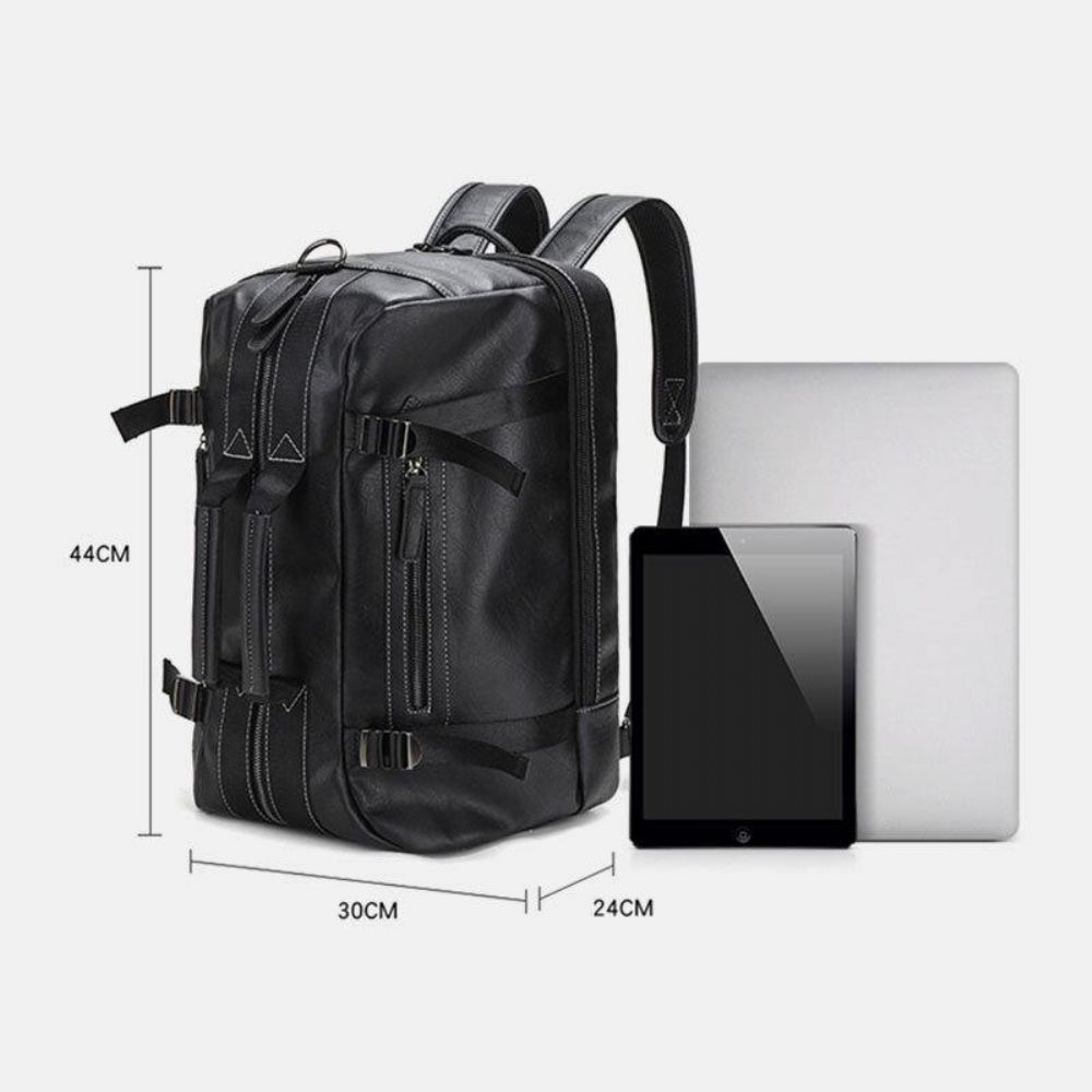 Heren Multifunctionele Pu Lederen Rugzak 15.6 Inch Grote Capaciteit Multi-Pocket Laptoptas Handtas Crossbody Tassen