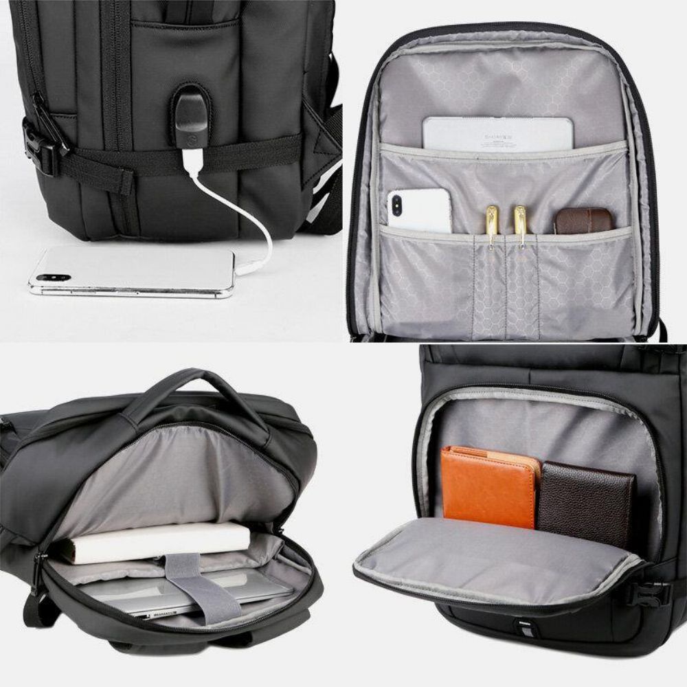 Heren Nylon Grote Capaciteit 14 Inch Laptoptas Multi-Layer Zakelijke Casual Reisrugzak Met Opladen Via Usb