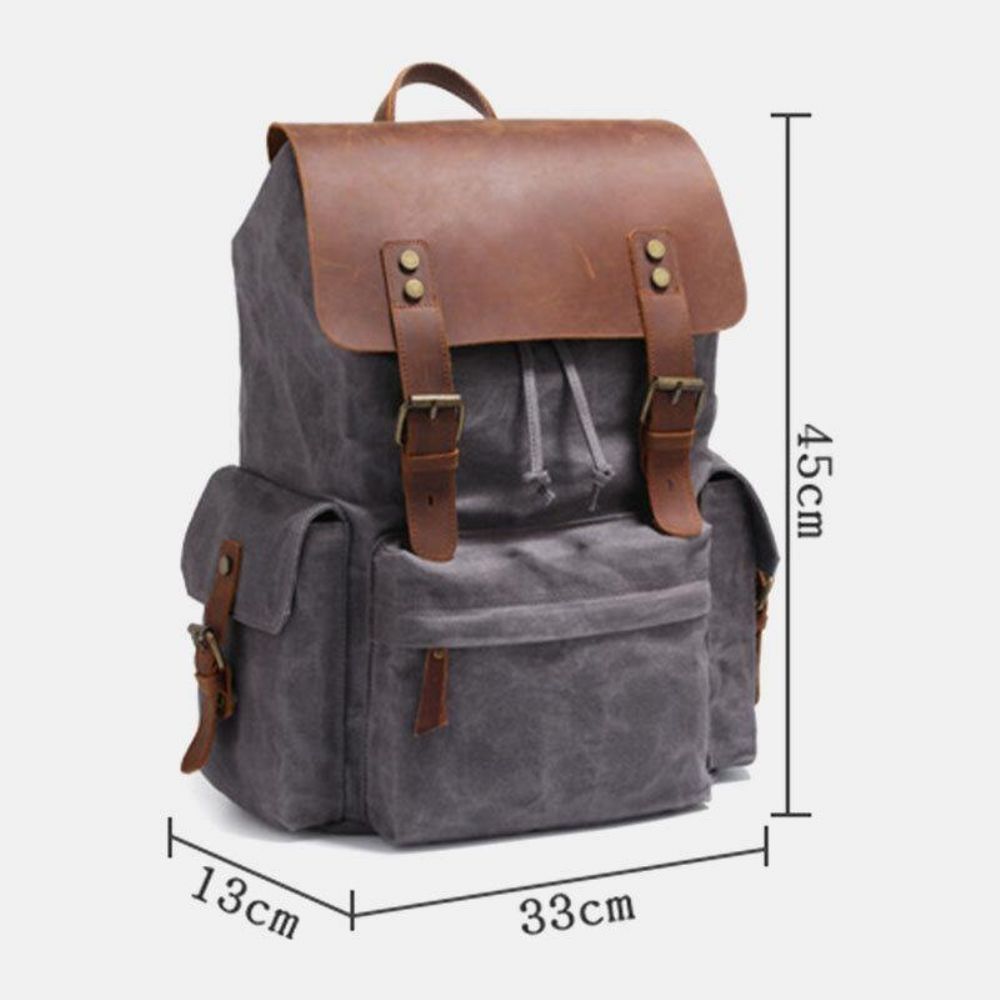 Mannen Canvas Lederen Koeienhuid Retro Grote Capaciteit 14 Inch Laptoptas Waterdichte Rugzak