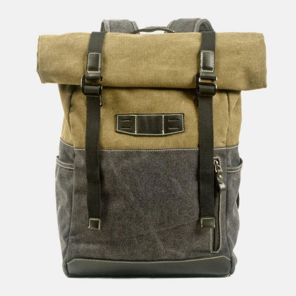 Mannen Echt Leer Koeienhuid Canvas Patchwork Outdoor Waterdichte Anti-Diefstal Wandelen 14 Inch Laptop Rugzak