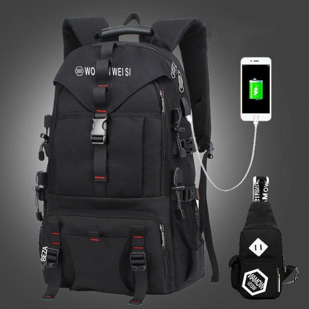 Mannen Grote Capaciteit Outdoor Waterdichte Usb Opladen Multi-Pocket 14 Inch Laptoptas Reizen Klimmen Rugzak