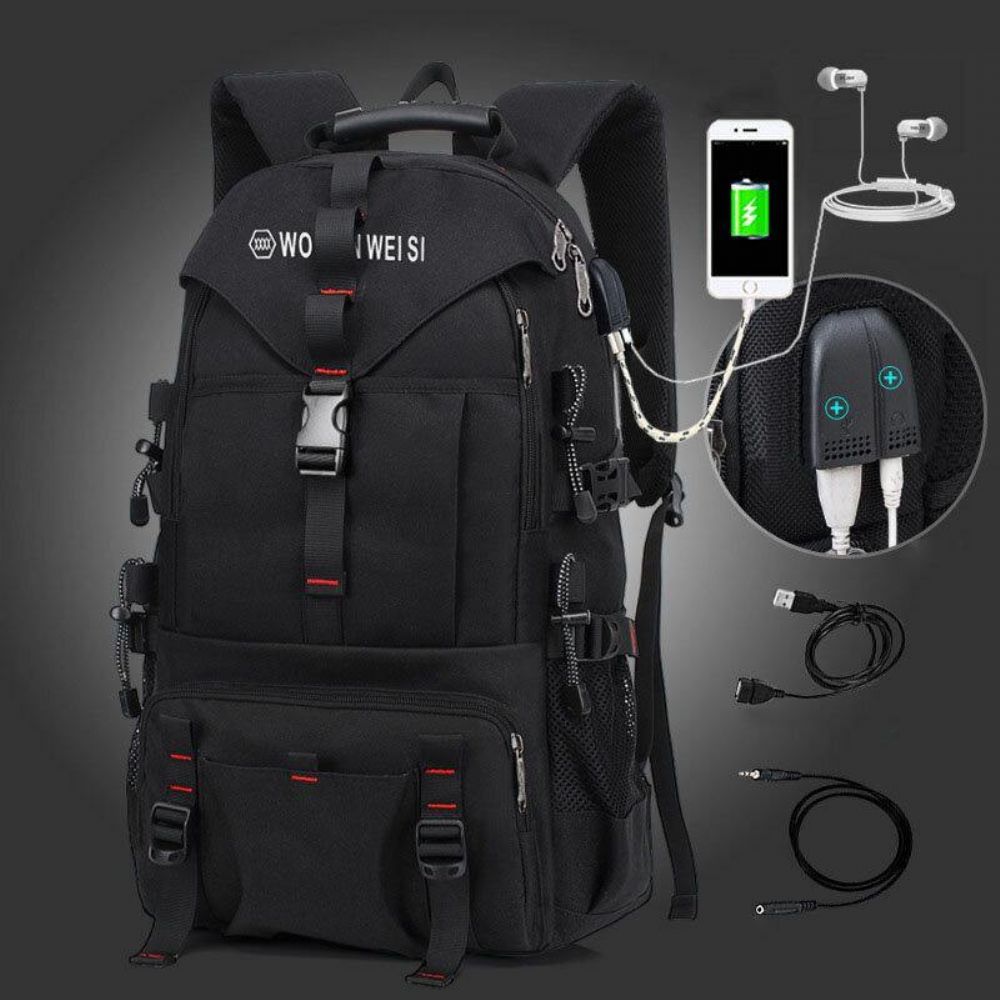 Mannen Grote Capaciteit Outdoor Waterdichte Usb Opladen Multi-Pocket 14 Inch Laptoptas Reizen Klimmen Rugzak