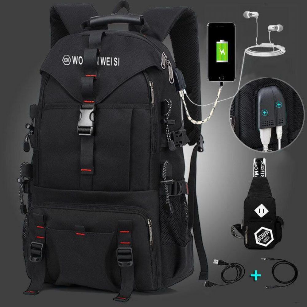 Mannen Grote Capaciteit Outdoor Waterdichte Usb Opladen Multi-Pocket 14 Inch Laptoptas Reizen Klimmen Rugzak